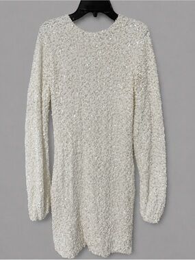 Rosedress size Medium Sequin Long Sleeve Mini Dress in Ivory Homecoming, banquet